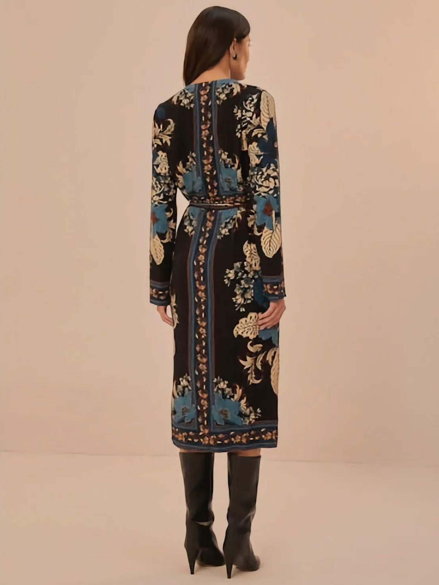 DUOMO.gr Farm Rio   Blossom Tapestry Black Midi Wrap Dress  Black 325353
