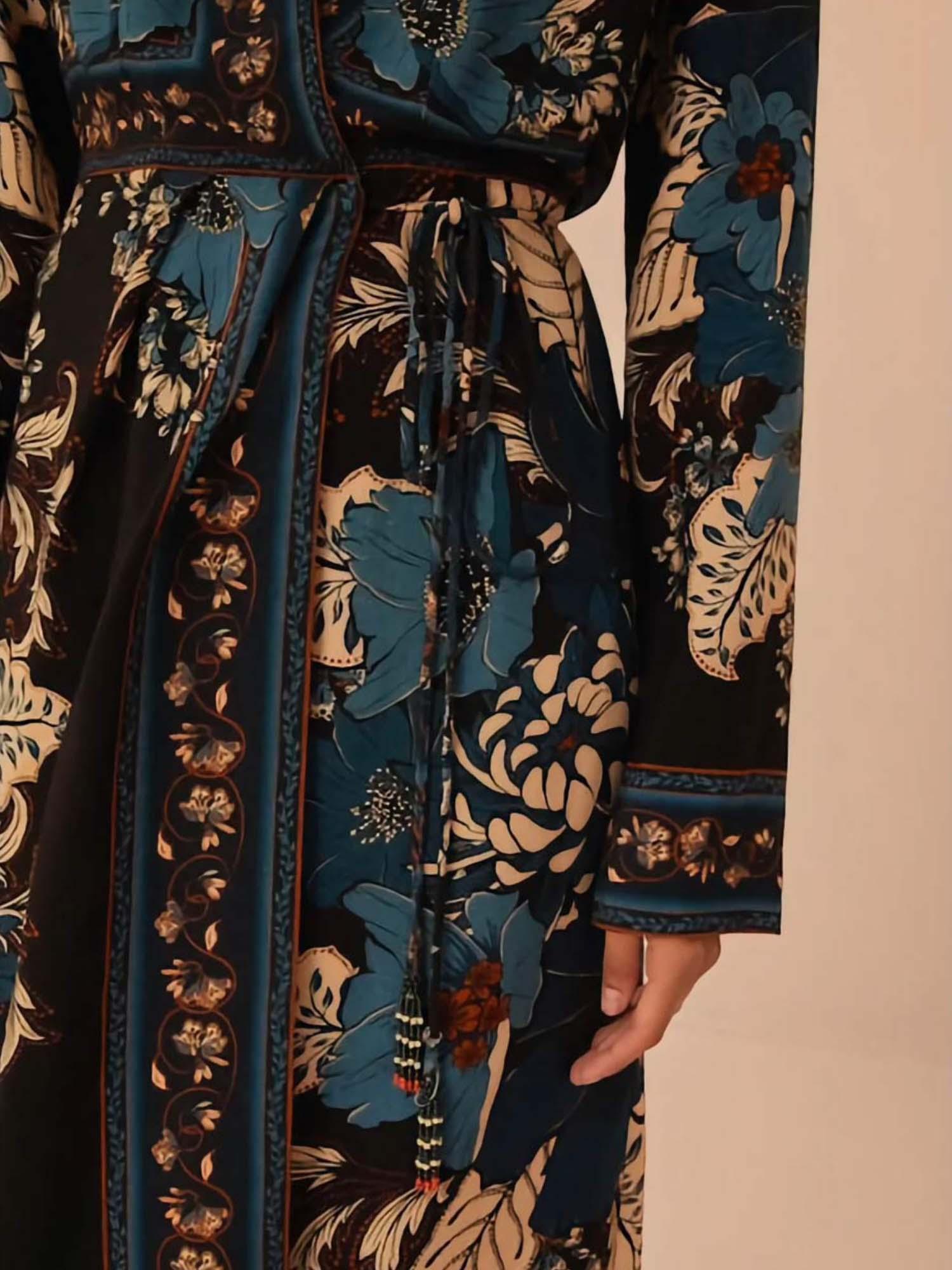 DUOMO.gr Farm Rio   Blossom Tapestry Black Midi Wrap Dress  Black 325353