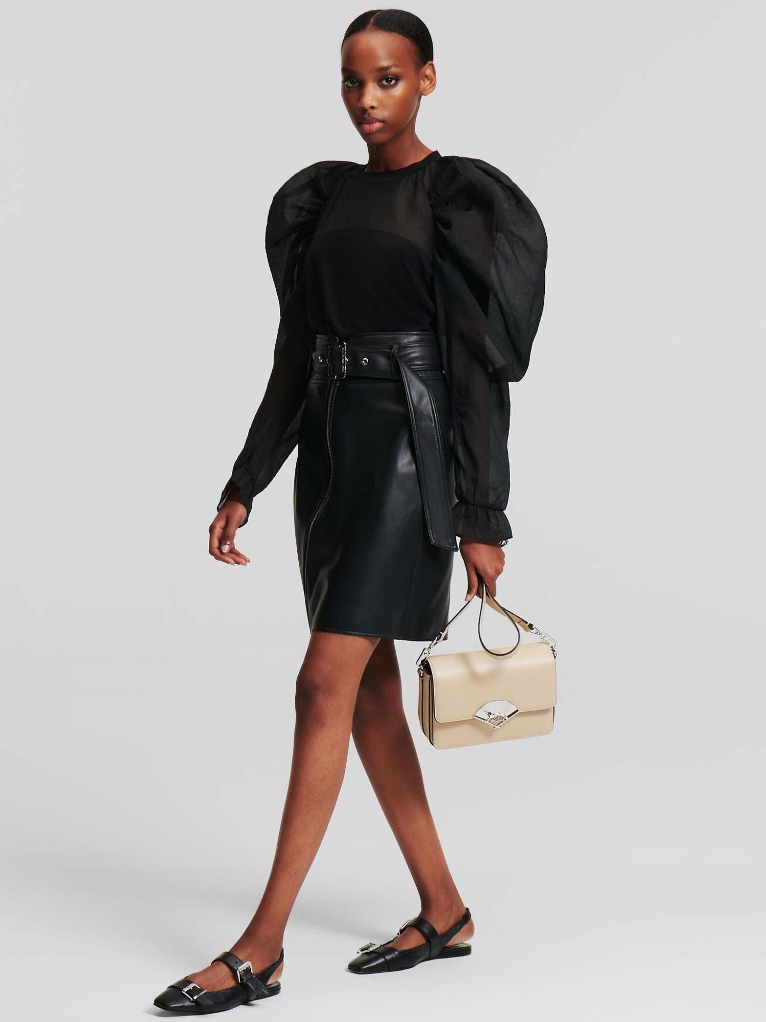 Karl Lagerfeld   Faux Leather Skirt W/Zip 245W1200