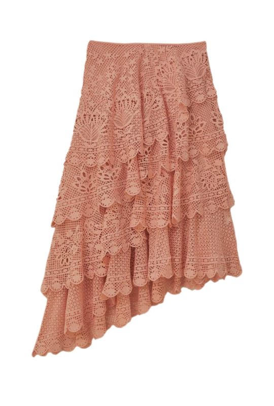 Farm Rio Γυναικεία Φούστα Main Light Pink Guipire Tiered Maxi Skirt 318235
