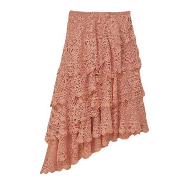 Farm Rio Γυναικεία Φούστα Main Light Pink Guipire Tiered Maxi Skirt 318235