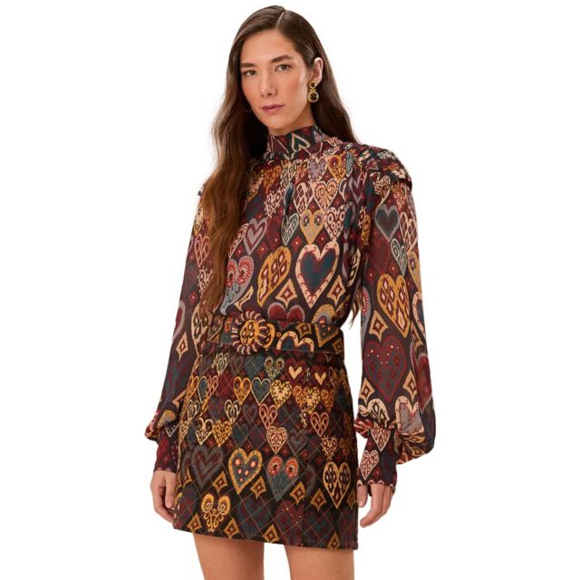 Farm Rio Γυναικεία Μπλούζα Hearts Ikat Black Blouse Black 325634