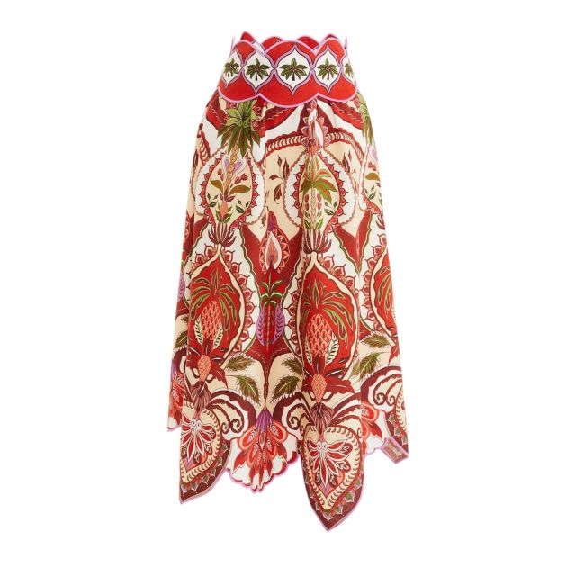 Farm Rio Γυναικεία Φούστα Odara Red Scallops Midi Skirt 344016