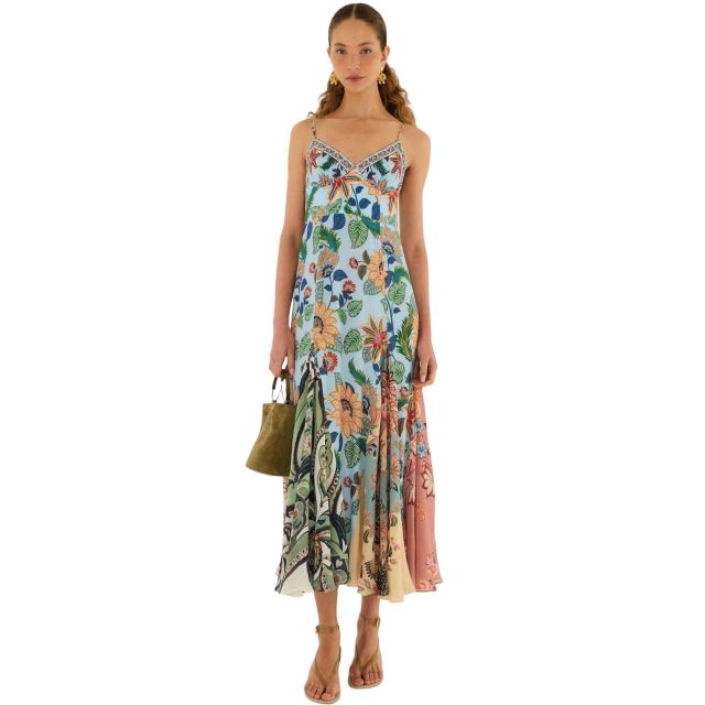Farm Rio Γυναικείο Φόρεμα Floral Delhi Light Blue Sleeveless Maxi Dress 344231 - 758208