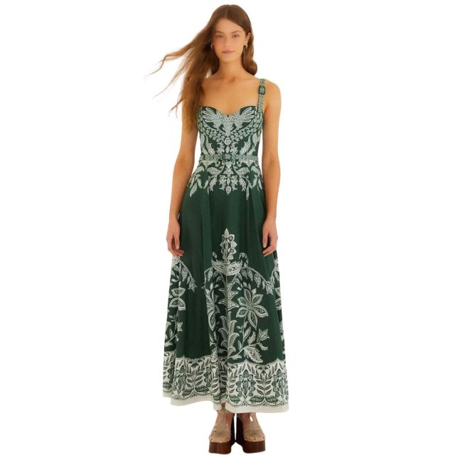 Farm Rio Miranda Dark Green Belt Buckles Maxi Dress 347772 - 751601