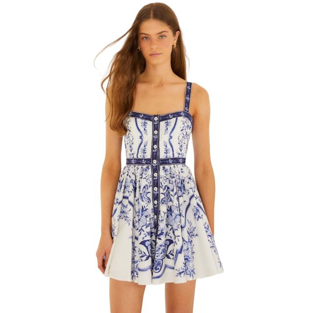 Farm Rio Γυναικείο Φόρεμα Porcelain Garden Off-White Sleeveless Mini Dress 348366 - 758595