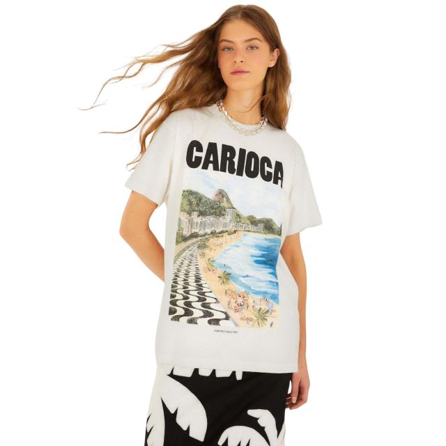 Farm Rio Γυναικεία Μπλούζα Landscape Carioca Off-White Relaxed T-Shirt 348541