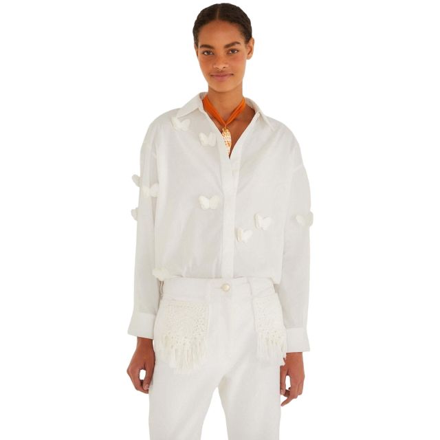 Farm Rio Γυναικείο Πουκάμισο Off-White Butterflies Blouse 348778