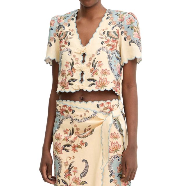 Farm Rio Γυναικεία Μπλουζα Boho Beauty Butter Short Sleeve Top 348846