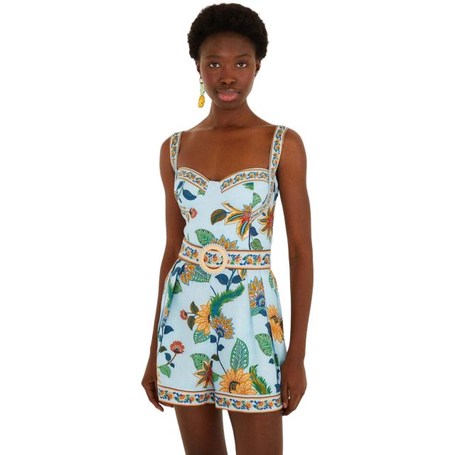 Farm Rio Γυναικεία Ολόσωμη Φόρμα Floral Delhi Light Blue Romper 348958