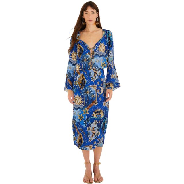 Farm Rio Σετ Γυναικεία Ρούχα Mystical Blue Cropped Blouse + Slip Skirt 358965
