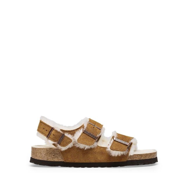 Birkenstock Γυναικεία Σανδάλια Leather Milano Shearling Leve Mink Laf 1025515