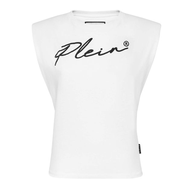 Philipp Plein Γυναικεία Μπλούζα Shoulder Pads Tank Top Signature PACC WTK2884 PJY002N