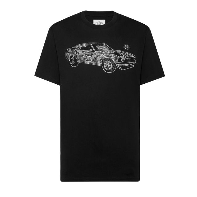 Philipp Plein Ανδρική Μπλούζα Jersey T-shirt Round Neck SS Strass Cars Racing SAEC MTK8105 PJY002N