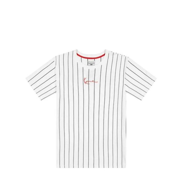 Karl Kani Ανδρική Μπλούζα Small Signature Pinstripe White/Black KKMQ32041WHT