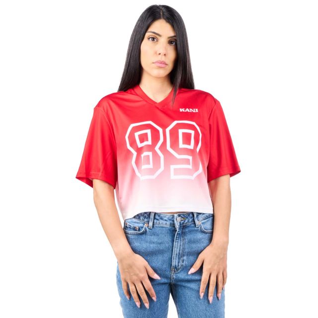 Karl Kani Γυναικεία Μπλούζα Retro Gradient Crop Jersey Red / Off White KW242-016-1