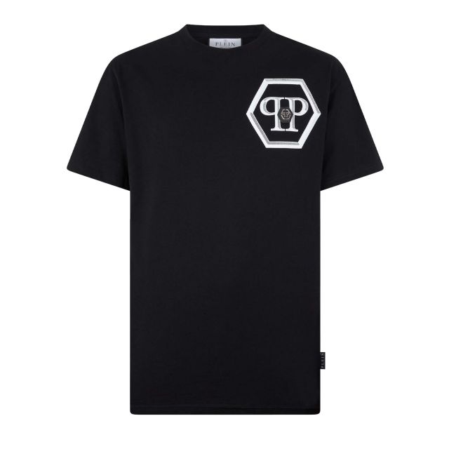 Philipp Plein Ανδρική Μπλούζα Round Neck T-Shirt Lines Hexagon SAFC MTK8886 PJY002N
