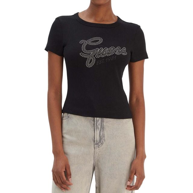 Guess Γυναικεία Μπλούζα Ss Cn Guess Studs Script Tee W6RI22KA0H1