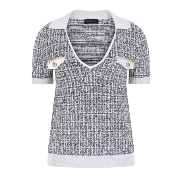 Guess Γυναικεία Μπλούζα Ss Vn Collar Annabelle Swtr W6RR27Z0361