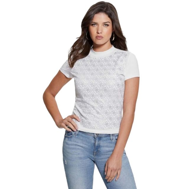 Guess Γυναικεία Μπλούζα Ss Mock Neck All Over 4G Tee W4BI26J1314