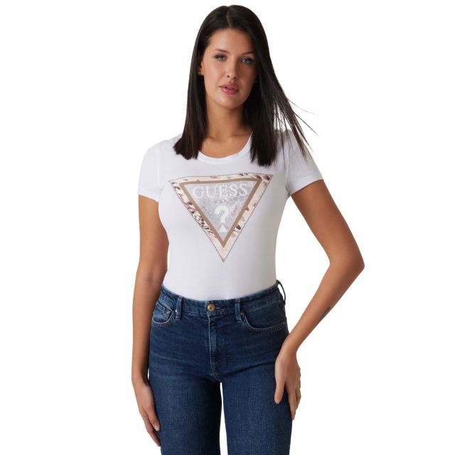 Guess Γυναικεία Μπλούζα Ss Cn Cheeta Logo Triangle Tee W5RI22J1314