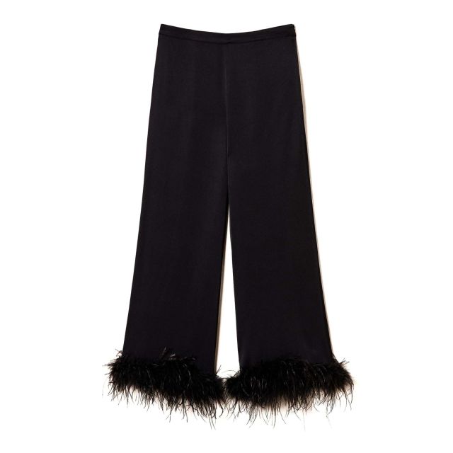 Twinset Γυναικείο Παντελόνι Satin Trousers With Feathers 242TP2343
