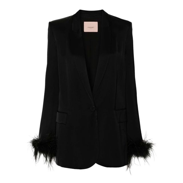 Twinset Γυναικείο Σακάκι Satin Blazer With Feathers 242TP2450