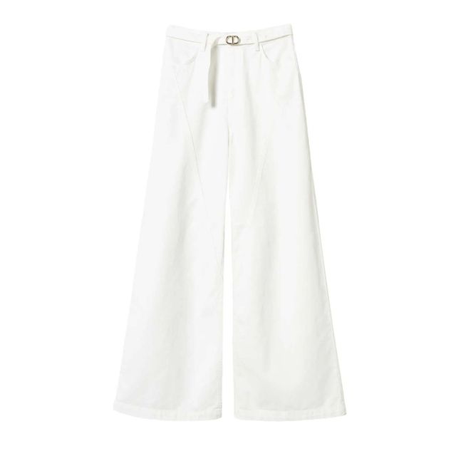 Twinset Γυναικείο Τζιν Παντελόνι Wide Leg White Bull Denim Trousers 251TP2591