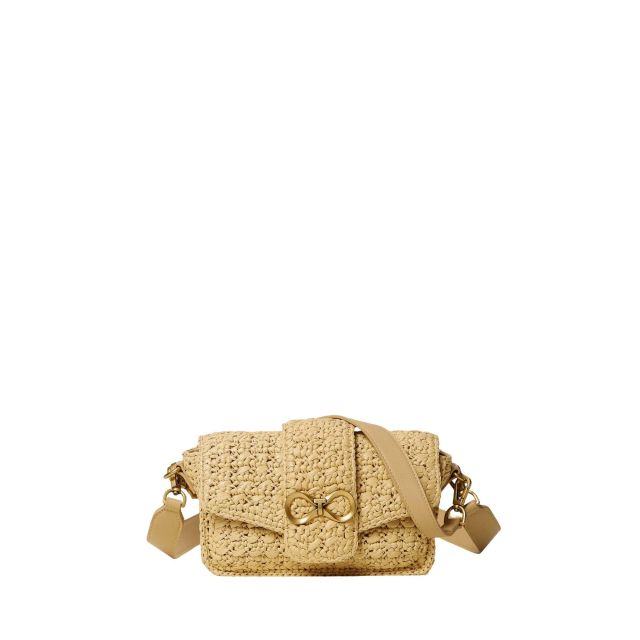 Twinset Γυναικεία Τσάντα Raffia Shoulder Bag With Logo Buckle 261TB7390
