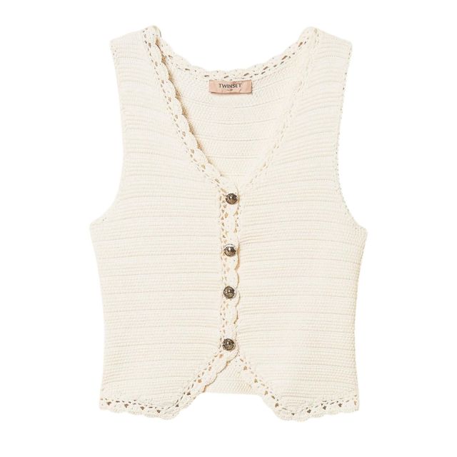 Twinset Knit Waistcoat With Crochet Detail 261TP3077
