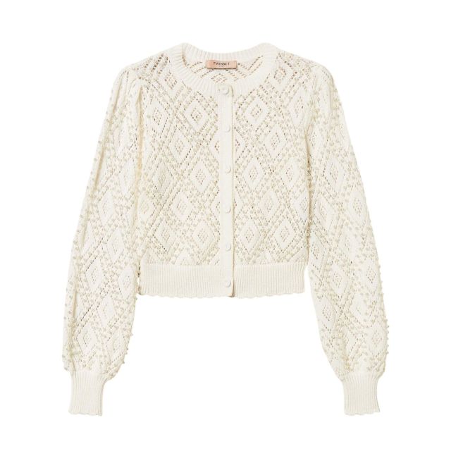 Twinset Diamond Pattern Cardigan With Pearls 261TP3203 - 743052