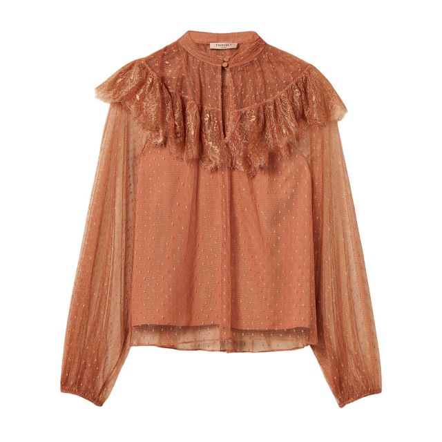 Twinset Γυναικεία Μπλούζα Plumetis Tulle And Lace Blouse 261TP2772 - 745393