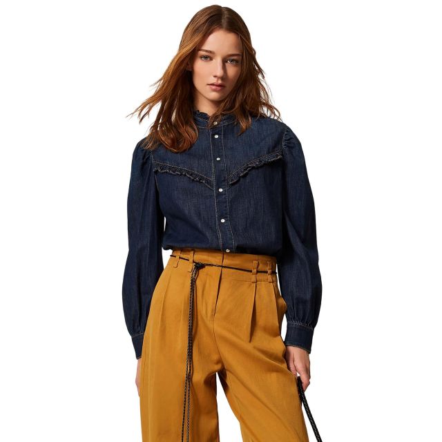 Twinset Γυναικείο Πουκάμισο Denim Shirt With Ruffles 261TP2672
