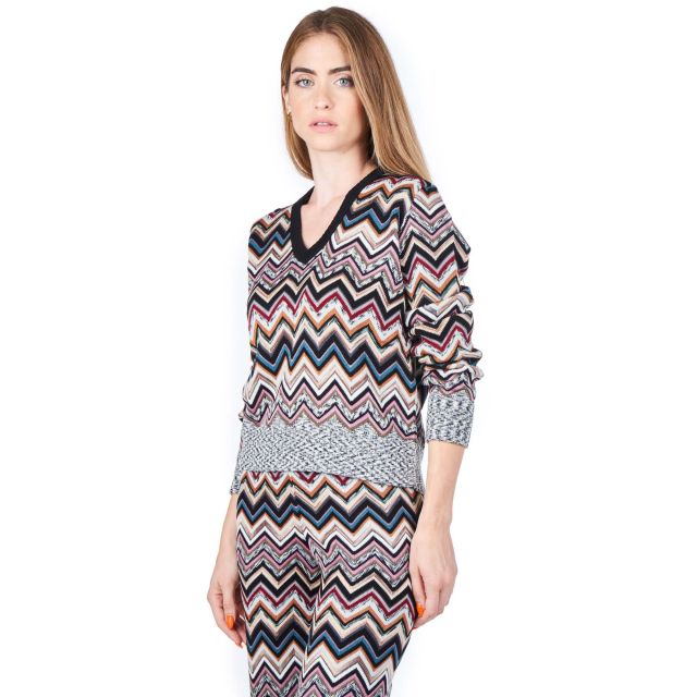 Missoni Γυναικείο Πλεκτό Long Sleeve V-Neck-Multicolor Chevron DS22WN1G-BK017O