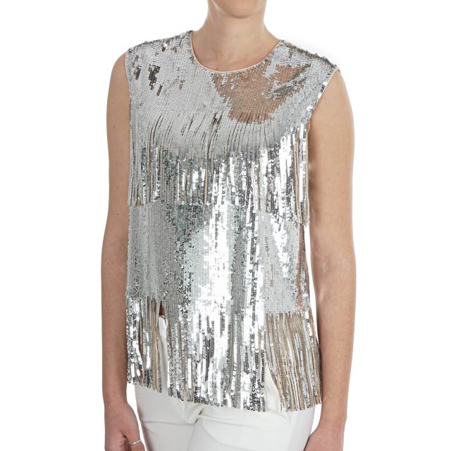 PINKO TOP IN FULL SEQUINS WITH FRINGE 1G14NAY637