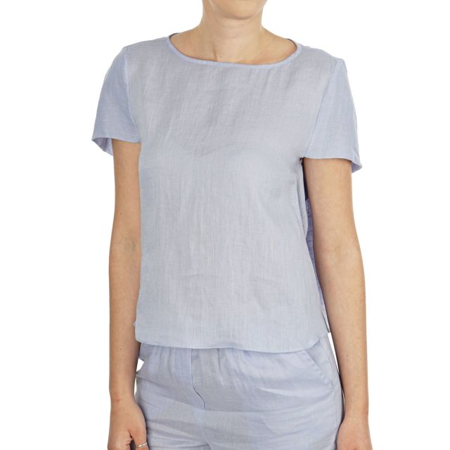 EMPORIO ARMANI LINEN ROUND NECK TOP 2NK08T2M057