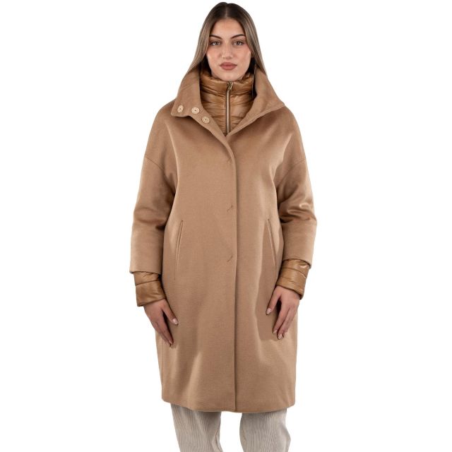 Herno Γυναικείο Παλτό Woman`s Woven Half Coat Cappotto In Cashmere Con Dettagli In Nylon GC000462D38103