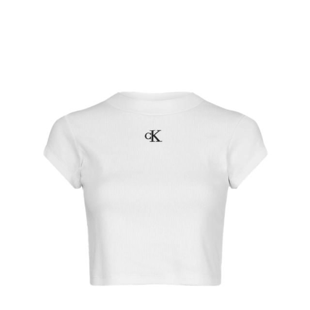 Calvin Klein Γυναικεία Μπλούζα Ck Rib Cropped Slim Tee J20J218337
