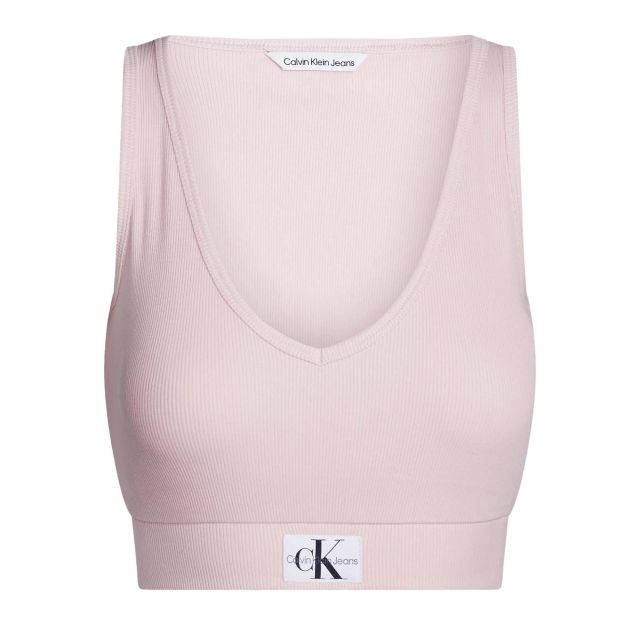 Calvin Klein Γυναικεία Μπλούζα Woven Label Rib Crop V-Neck To J20J223356