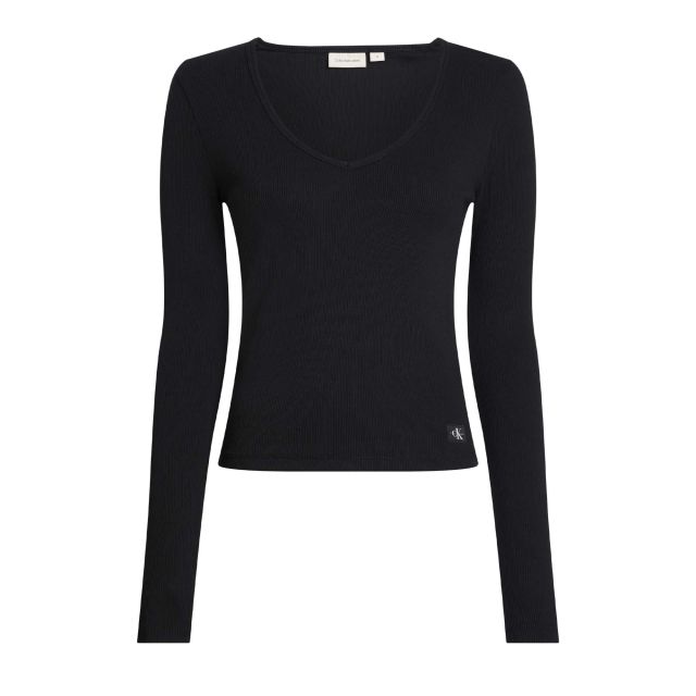 Calvin Klein Γυναικεία Μπλούζα Woven Label Rib V-Neck Ls J20J224197