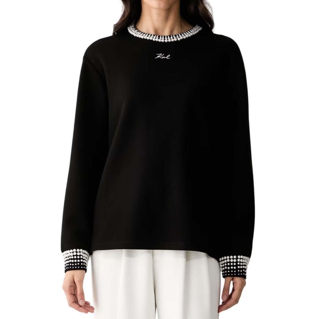 Karl Lagerfeld Γυναικεία Μπλούζα Pearl Detail Sweatshirt B3W20026