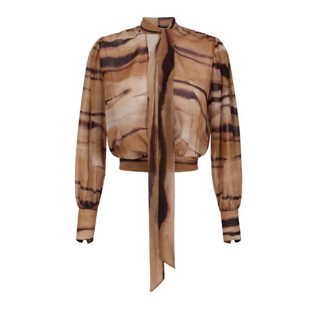 Elisabetta Franchi Γυναικεία Μπλούζα Chiffon Blouse With Tiger Print CA16062E2