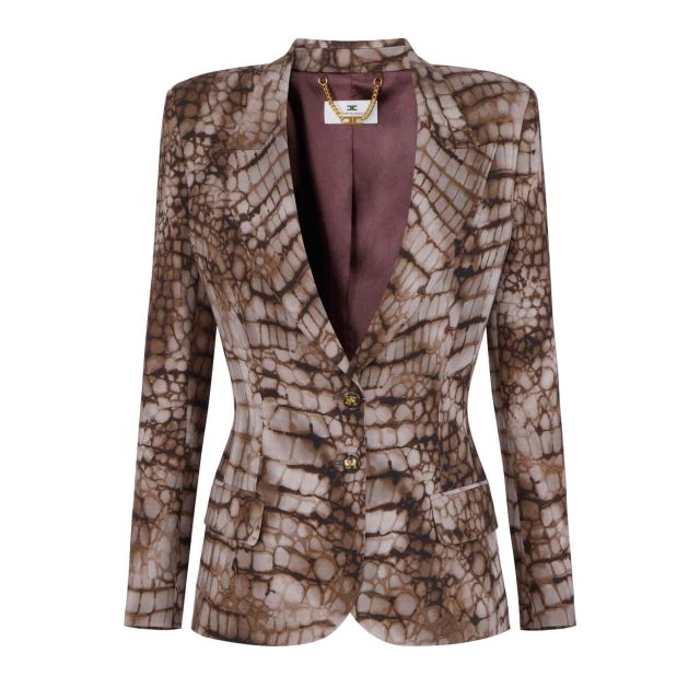 Elisabetta Franchi Γυναικείο Σακάκι Jacket In Crepe Fabric With Alligator Print GI20761E2