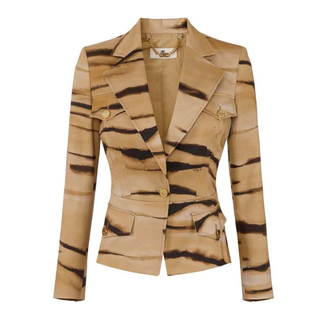 Elisabetta Franchi Γυναικείο Σακάκι Drill jacket with tiger print GI23762E2 - 758190