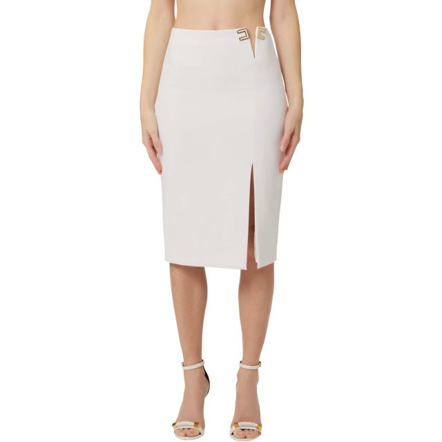 Elisabetta Franchi Γυναικεία Φούστα Skirt In Double Layer With Logo Details GO14761E2