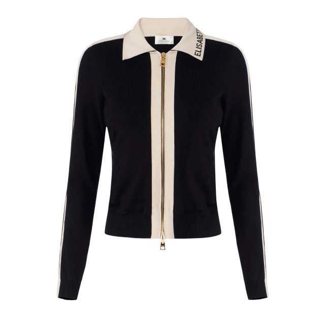Elisabetta Franchi Γυναικεία Ζακέτα Knit Fabric Jacket With Shiny Viscose Bands MK66S61E2 - 739090