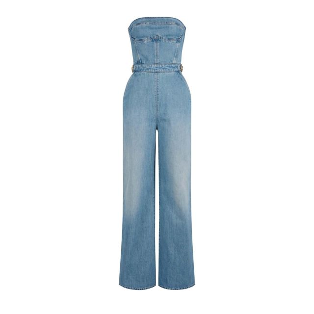 Elisabetta Franchi Bustier Denim Jumpsuit With Buckles TJ46I61E2
