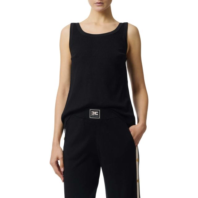 Elisabetta Franchi Γυναικεία Μπλούζα Knit Fabric Top With Shiny Viscose Bands TK72S61E2