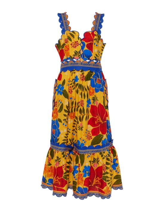 Farm Rio Γυναικείο Φόρεμα Main Floral Yard Yellow Sleeveless Midi Dress 322692