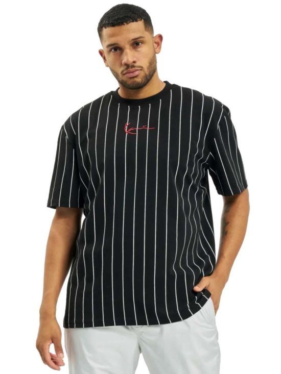 Karl Kani Ανδρική Μπλούζα Small Signature Pinstripe Black/White KKMQ32063BLK